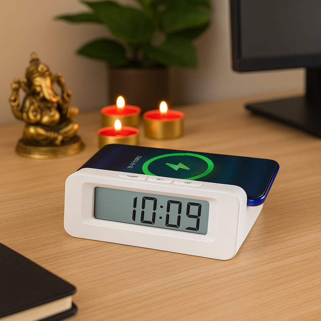 A140 - Digital Clock with 10W Wireless Charger - corporate gift by YuBingo