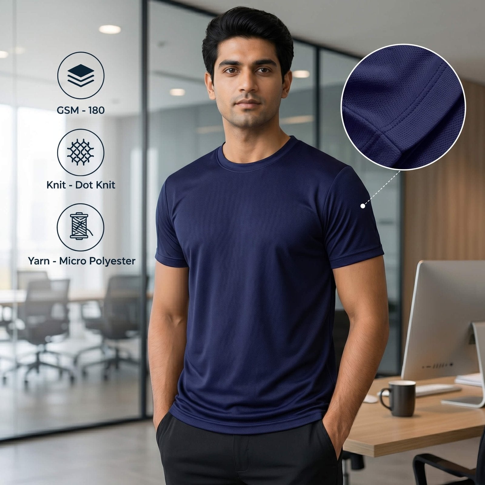 Airdry Navy Blue round-neck T-shirt for corporate gifting