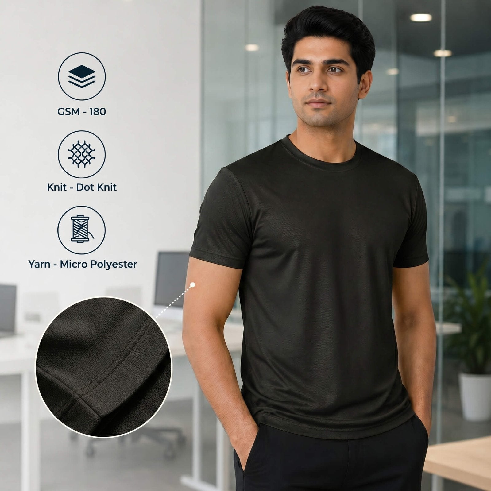 Airdry Black round-neck T-shirt for corporate gifting