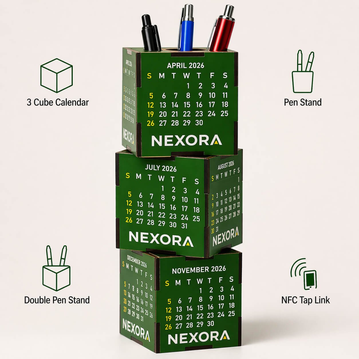 TapCube: 3 Cube Stacking Calendar with Pen stand & NFC - Premium Corporate Gift | B207 - product image 2
