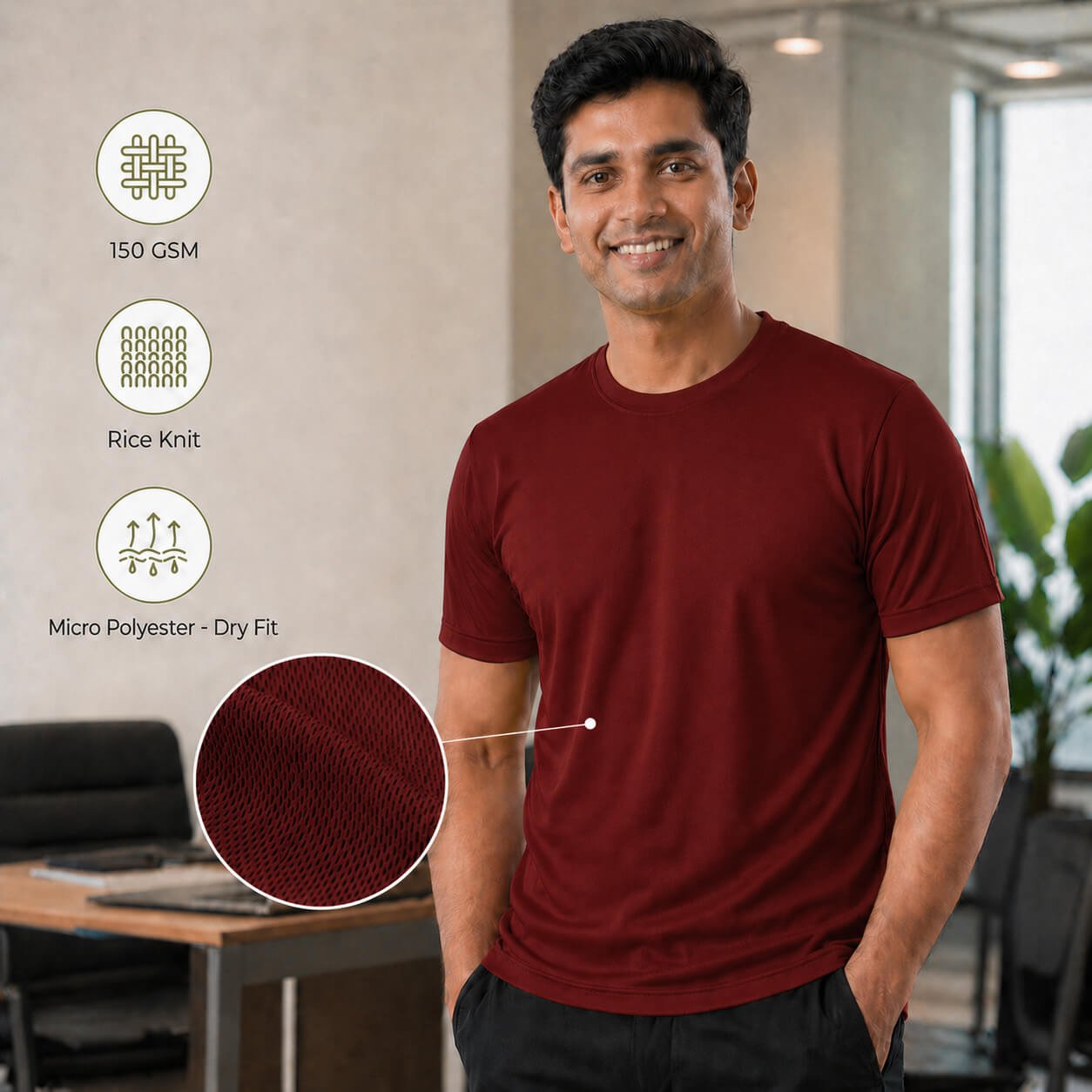 Berlin Maroon round-neck T-shirt for corporate gifting