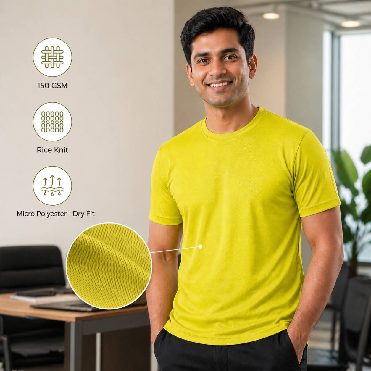 Berlin Yellow round-neck T-shirt for corporate gifting