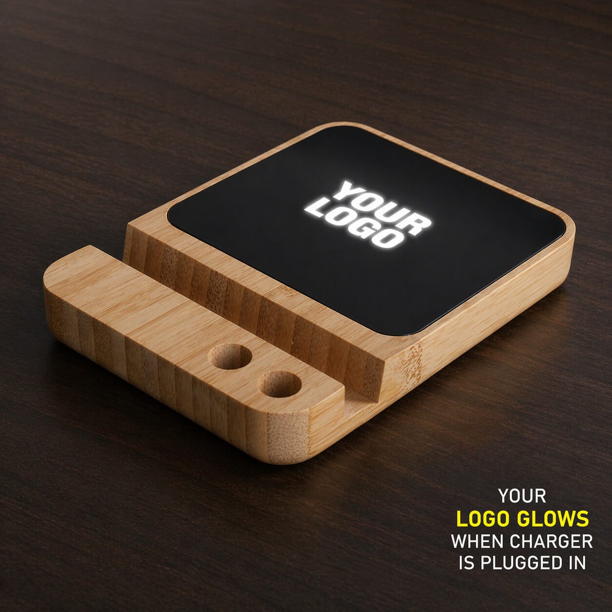 ZenCharge Glow: Bamboo Wireless Charger with Logo Highlight - Premium Corporate Gift | C207 - product image 2