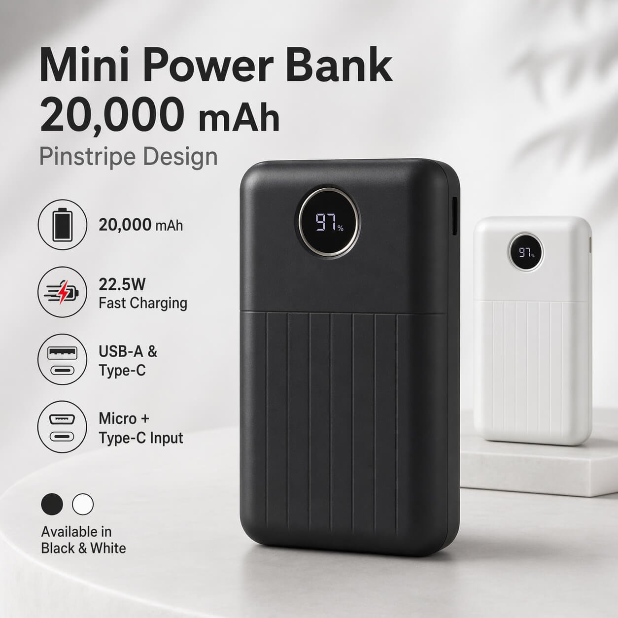 VoltDot 20: 20,000 mAh Mini Power bank with Pinstripe design - Premium Corporate Gift | C213 - corporate gift by YuBingo