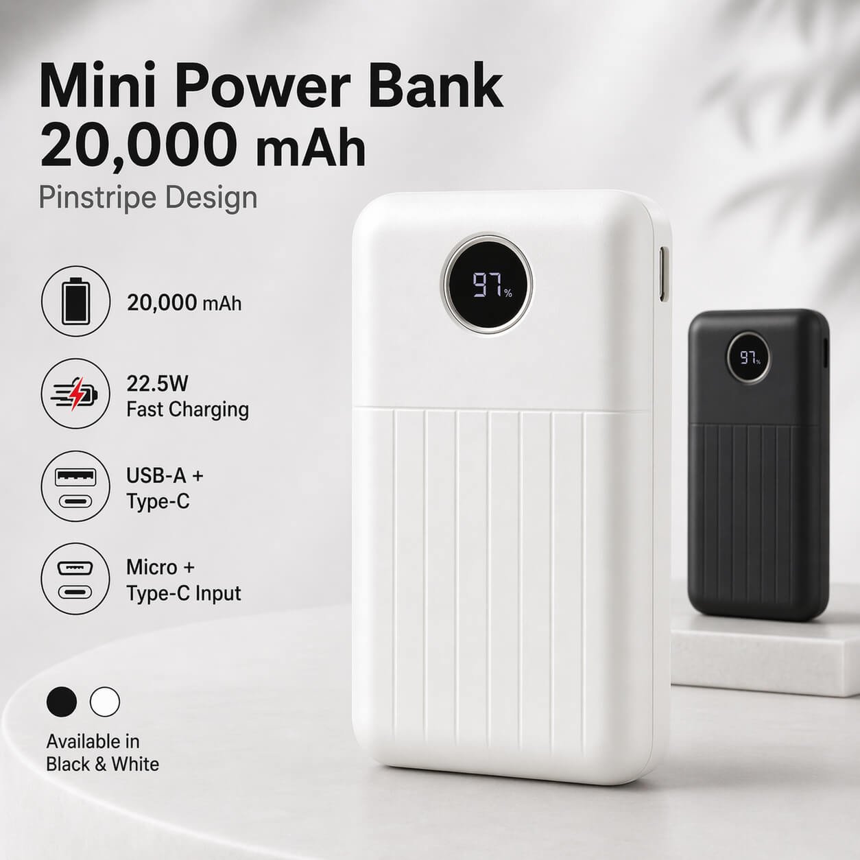 VoltDot 20: 20,000 mAh Mini Power bank with Pinstripe design - Premium Corporate Gift | C213 - product image 2