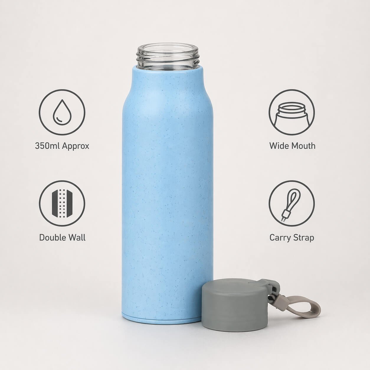 SafeSip Eco II: Glass bottle with wheat straw body and Easy carry strap - Premium Corporate Gift | H349 - corporate gift by YuBingo