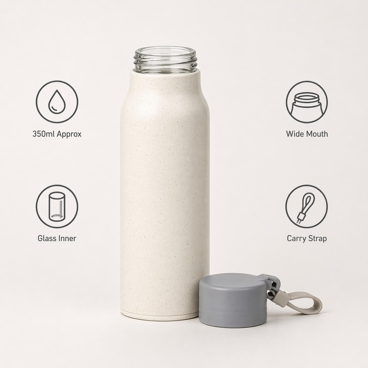SafeSip Eco II: Glass bottle with wheat straw body and Easy carry strap - Premium Corporate Gift | H349 - product image 2