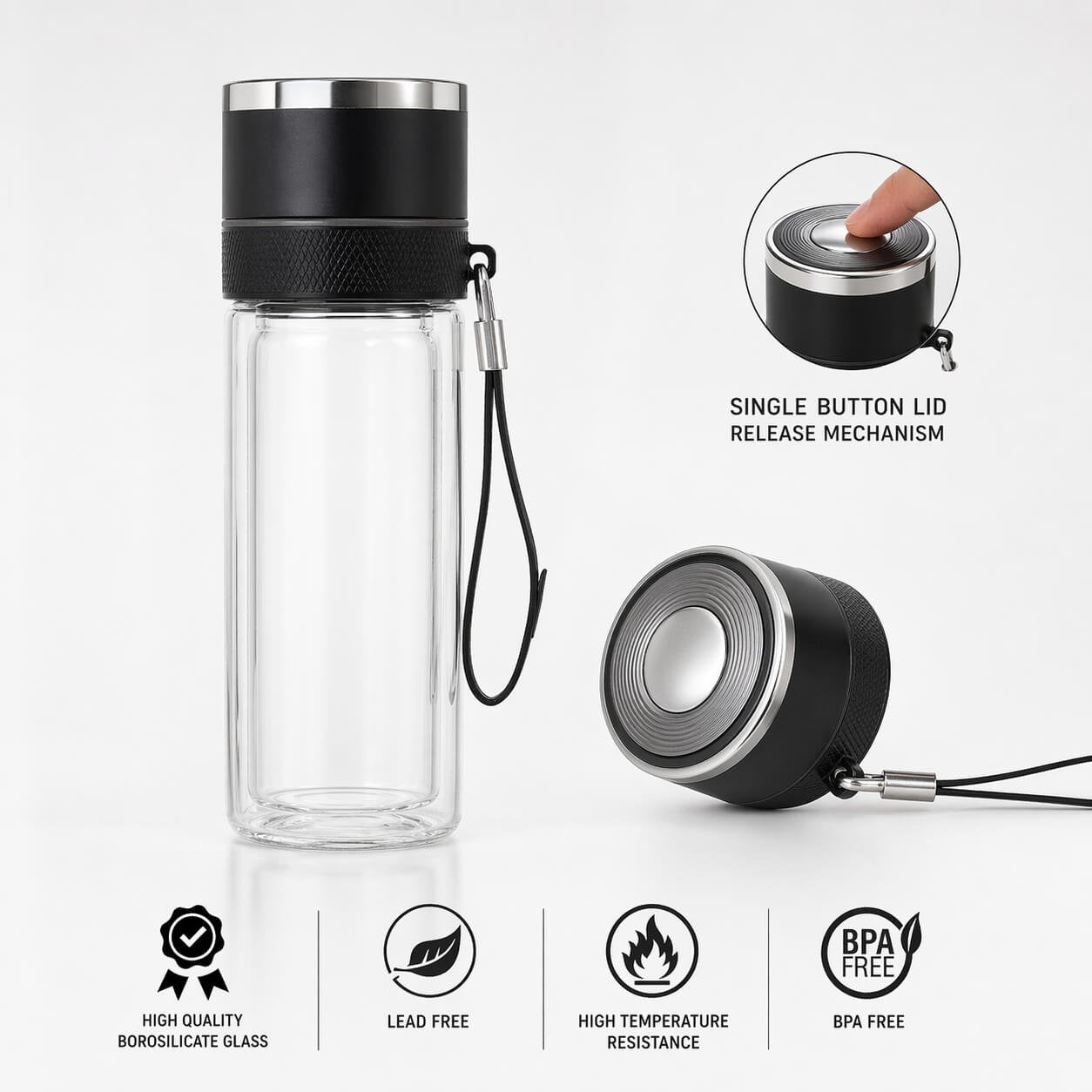 ClearSip Pop: Double wall Borosilicate bottle with SS infuser Net - Premium Corporate Gift | H373 - corporate gift by YuBingo