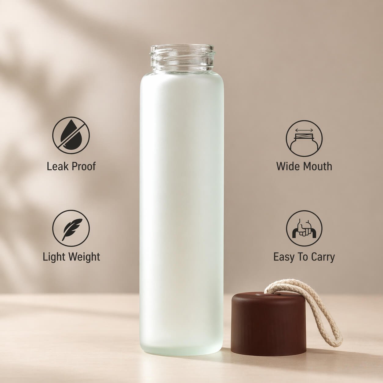 VelvetMist: Frosted Glass Bottle with Contrast Cap & Rope Loop - Premium Corporate Gift | H375 - product image 2