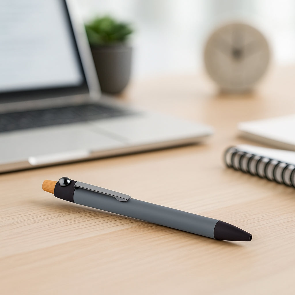 L185 - Metal Pen with Bamboo Pusher and Fidget Ball - corporate gift by YuBingo
