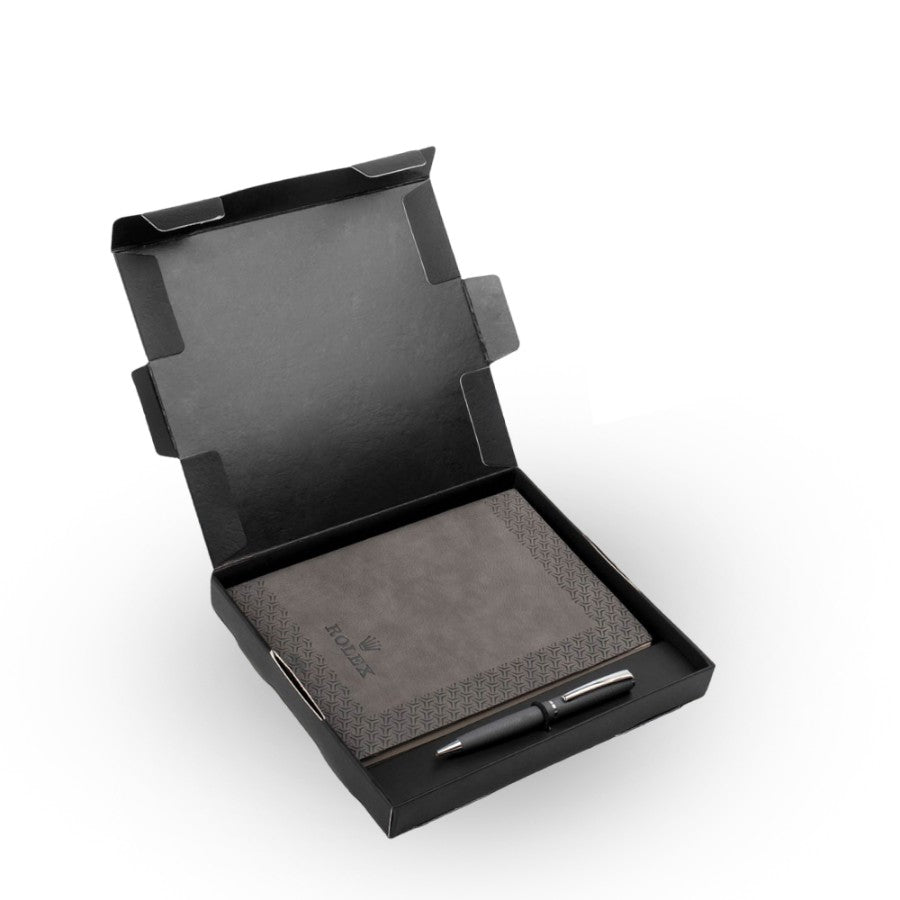 Rolex Notebook with Metal Texture Pen | Gift Set in Black Texture Box - corporate gift by YuBingo