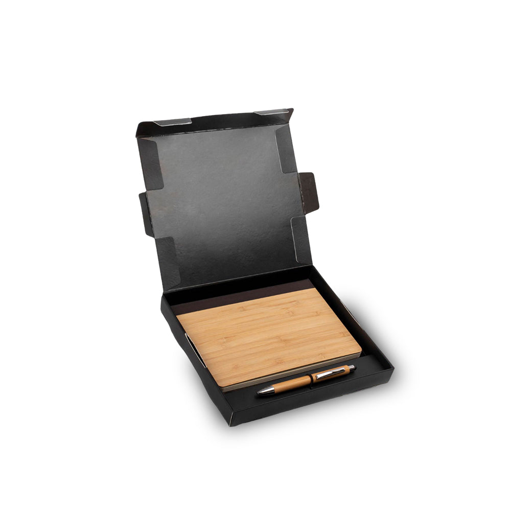 Bamboo Notebook with Bamboo Pen Gift Set in Black Texture Box - corporate gift by YuBingo