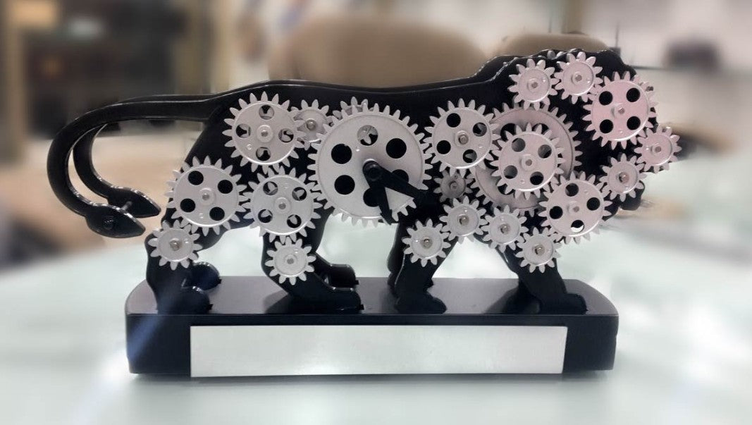 Make In India Lion Table Clock With Moving Gears - Gray - product image 2