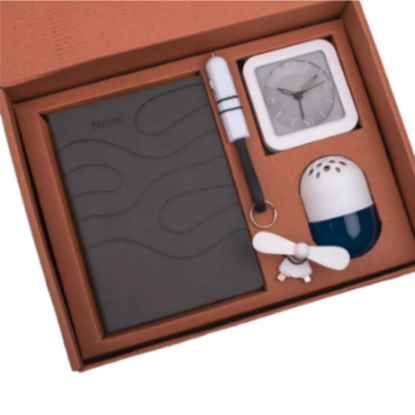5 In 1 Gray Gift Set: Mobile Fan, Keychain, Air Freshener, Glow Clock, A5 PU Notebook - product image 2