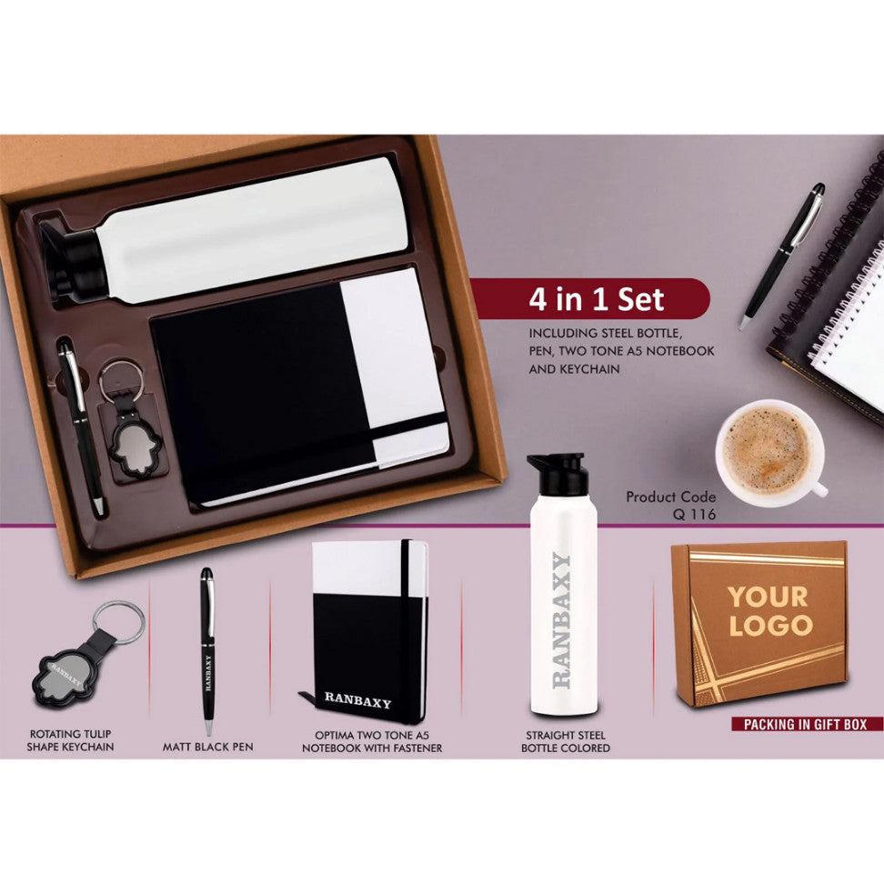 4 In 1 Dual Tone Gift Set With Bottle, Notebook, Pen & Keychain - product image 7