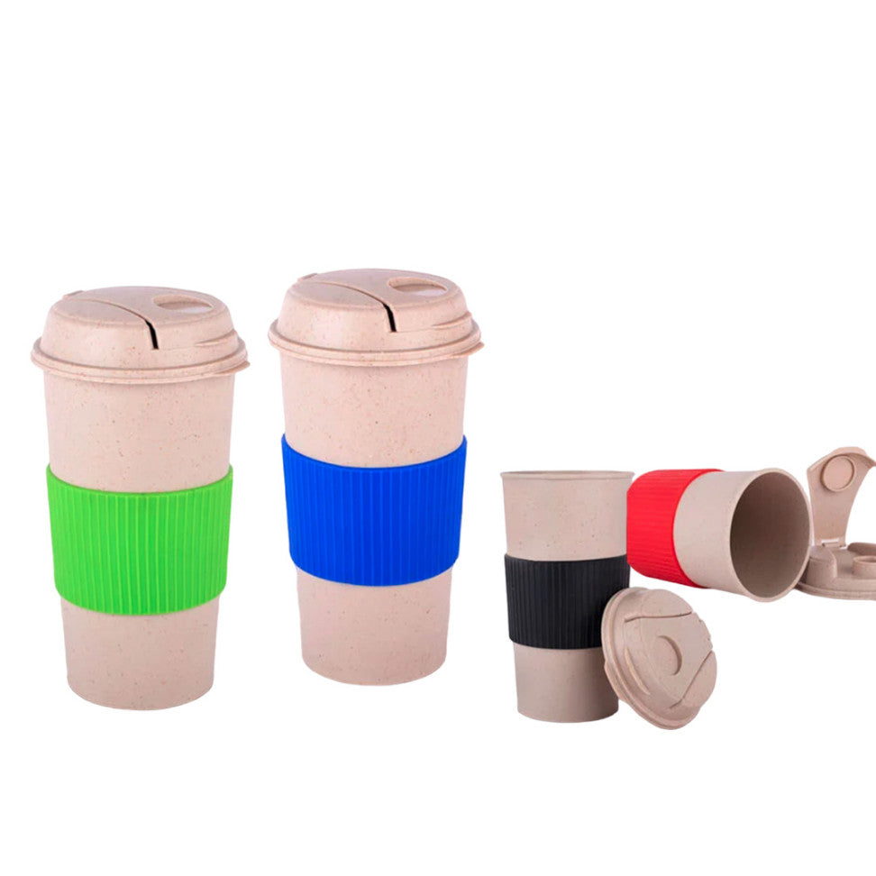 H275 - Tall Bamboo Coffee Mug: Eco-Friendly Mug With Flip Top Lid And Anti-Scald Sleeve - 500ml - corporate gift by YuBingo