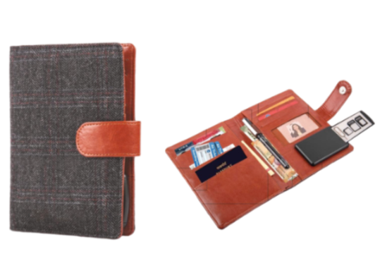 Dark Chequed Tweed Passport Holder With SIM Card Safe Case & SIM Card Jackets - corporate gift by YuBingo