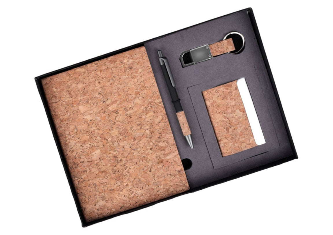 Cork 4-Piece Gift Set: Cork Notebook, Card Holder, Pen & Keychain - corporate gift by YuBingo