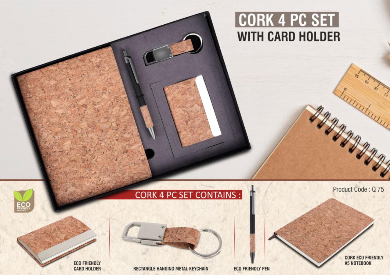 Cork 4-Piece Gift Set: Cork Notebook, Card Holder, Pen & Keychain - product image 2