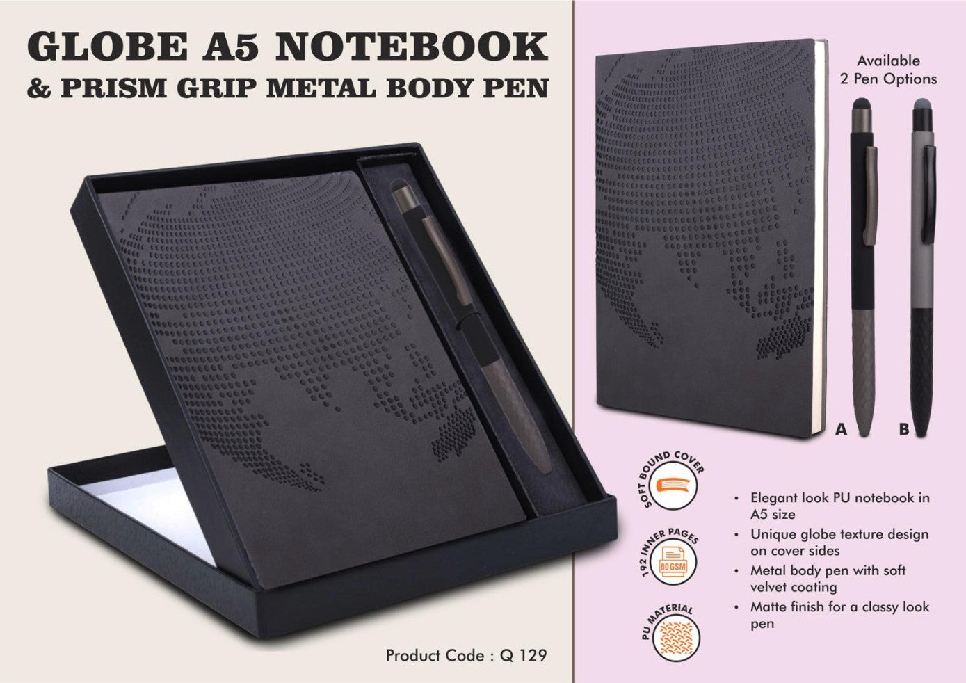 Globe Notebook Gift Set: A5 Globe Notebook With Pen - product image 2