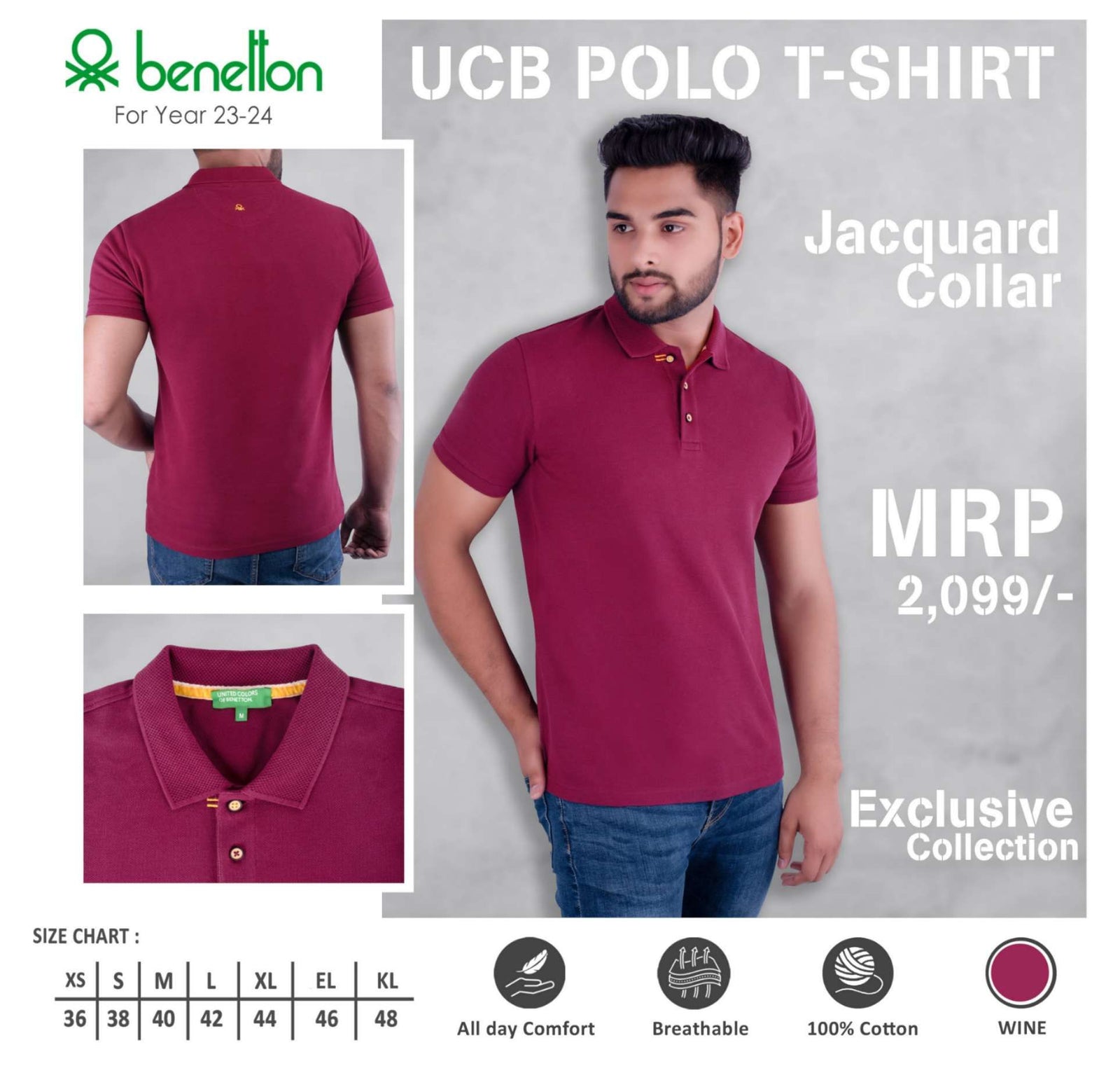 United Colors of Benetton Cotton Jacquard Polo T-Shirt - Custom Corporate Gift - product image 4