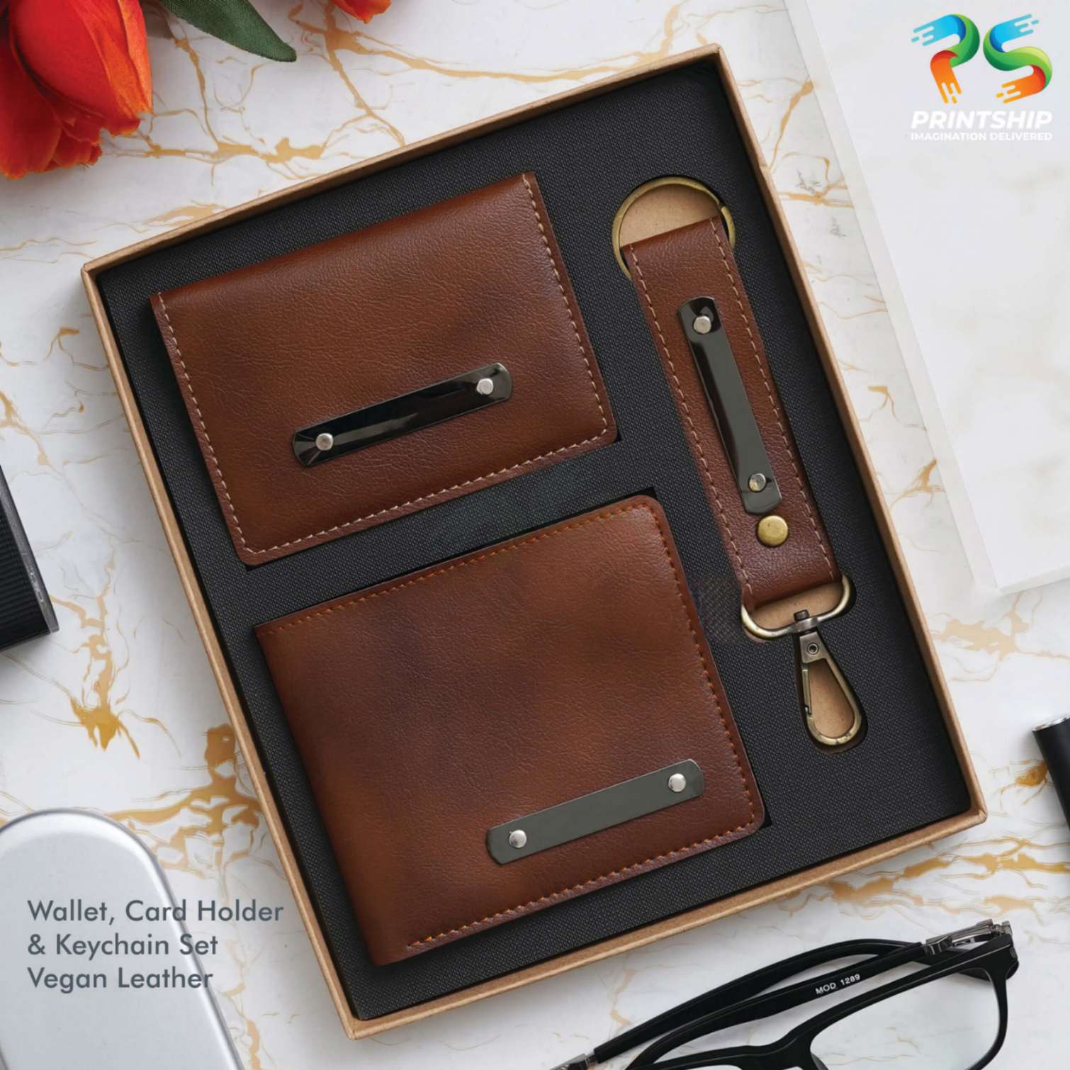 Tan Vegan Leather Wallet Set - product image 2