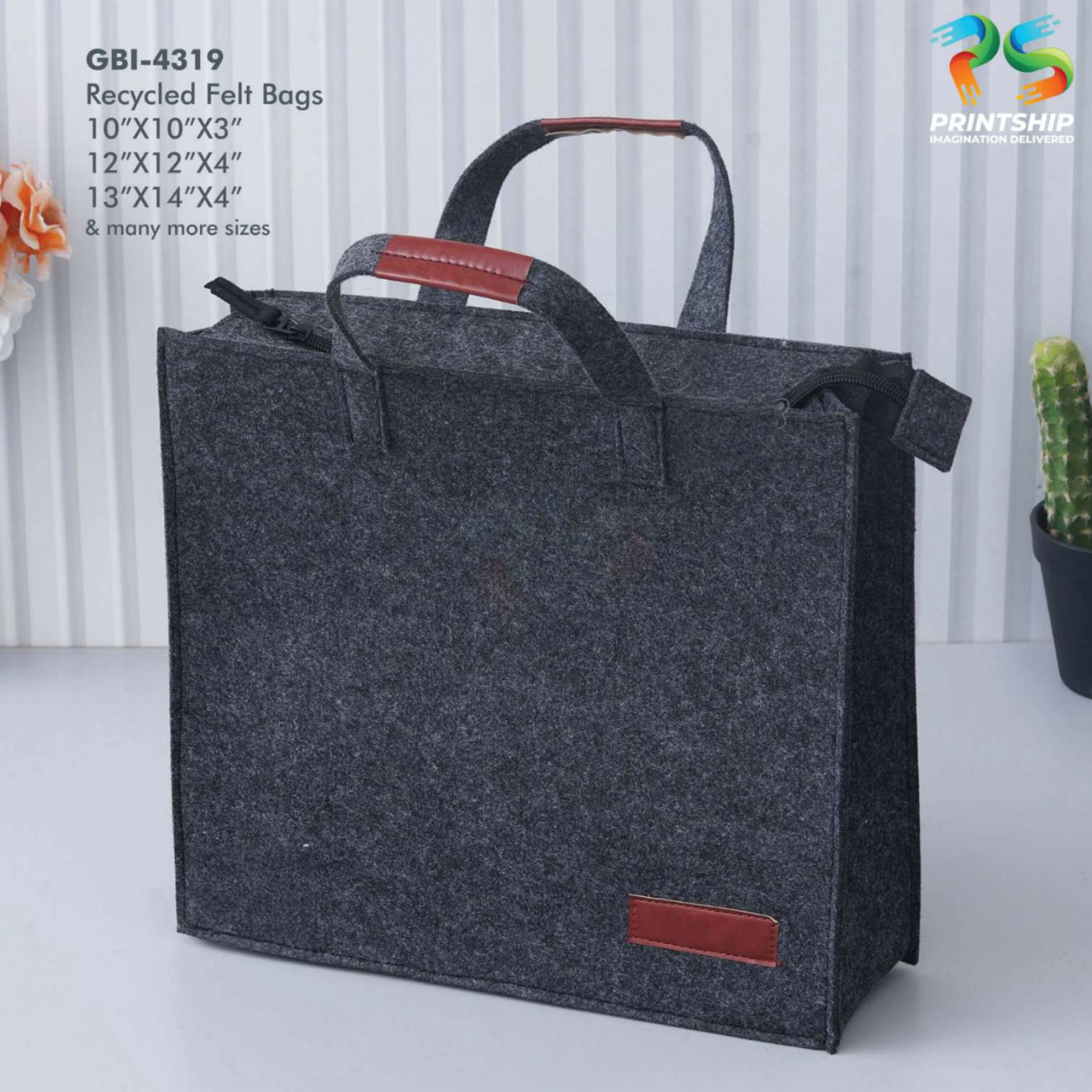 Black Recycled Felt Hand Bag (Medium) - product image 2