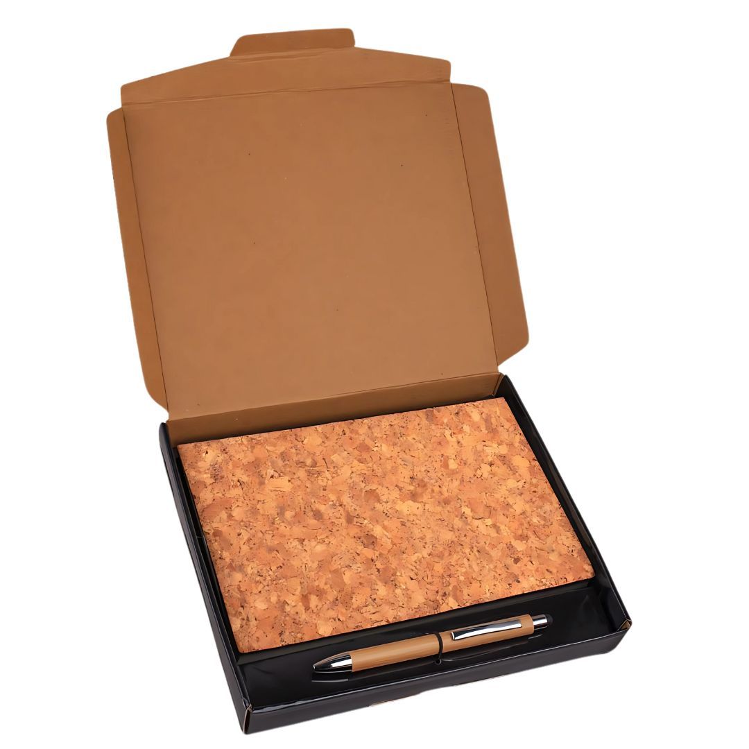 Cork Notebook With Bamboo Stylus Pen | Gift Set In Black Box - corporate gift by YuBingo