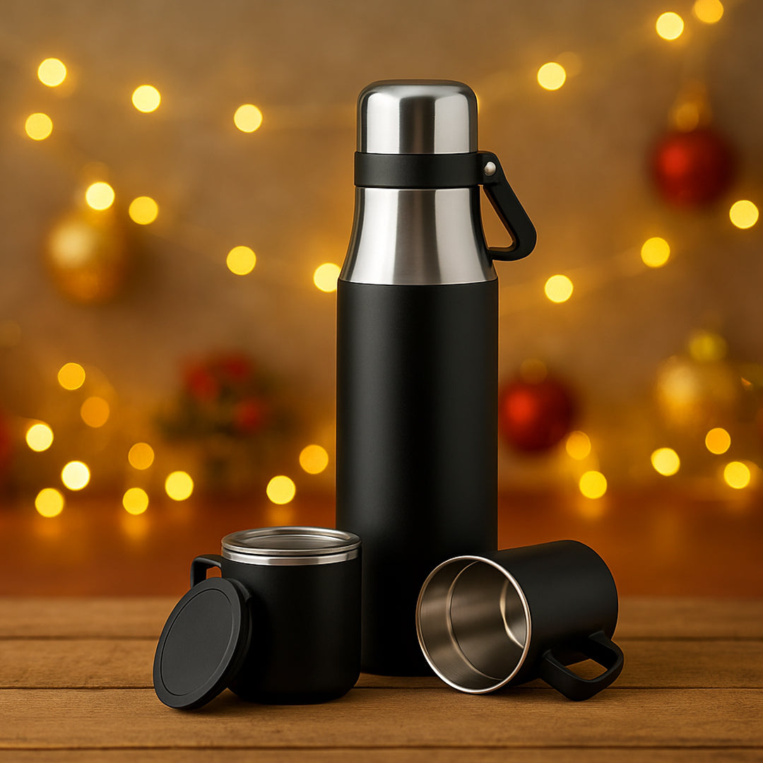 Q44 - Set of Vacuum Flask with 2 Stainless Steel Cups in Gift Box - corporate gift by YuBingo
