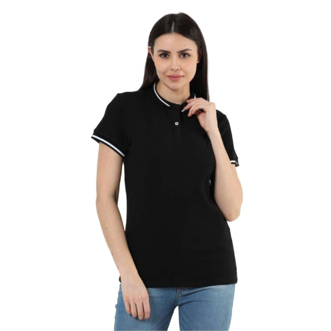 Rare Rabbit Women’s Polo Tee - Black with White Tipping - corporate gift by YuBingo