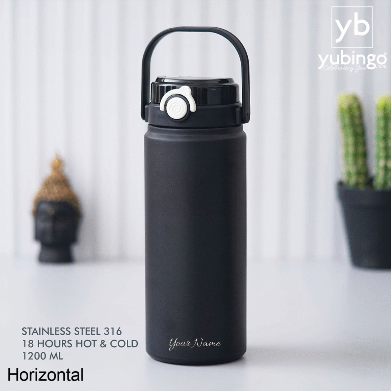 Black Stainless Steel Bottle - 1200 ML - corporate gift by YuBingo