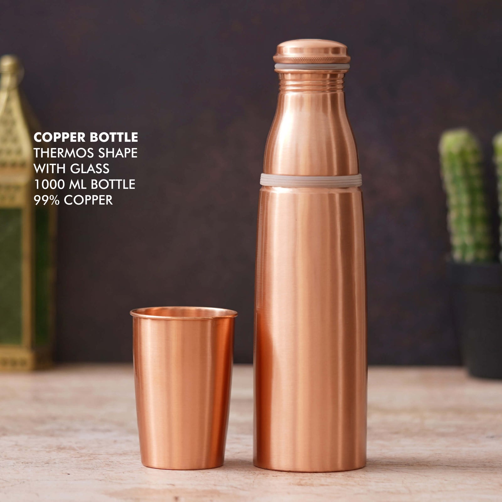 Premium Thermos Shape Copper Bottle with Glass - Hydrate in Ultimate Style - product image 2