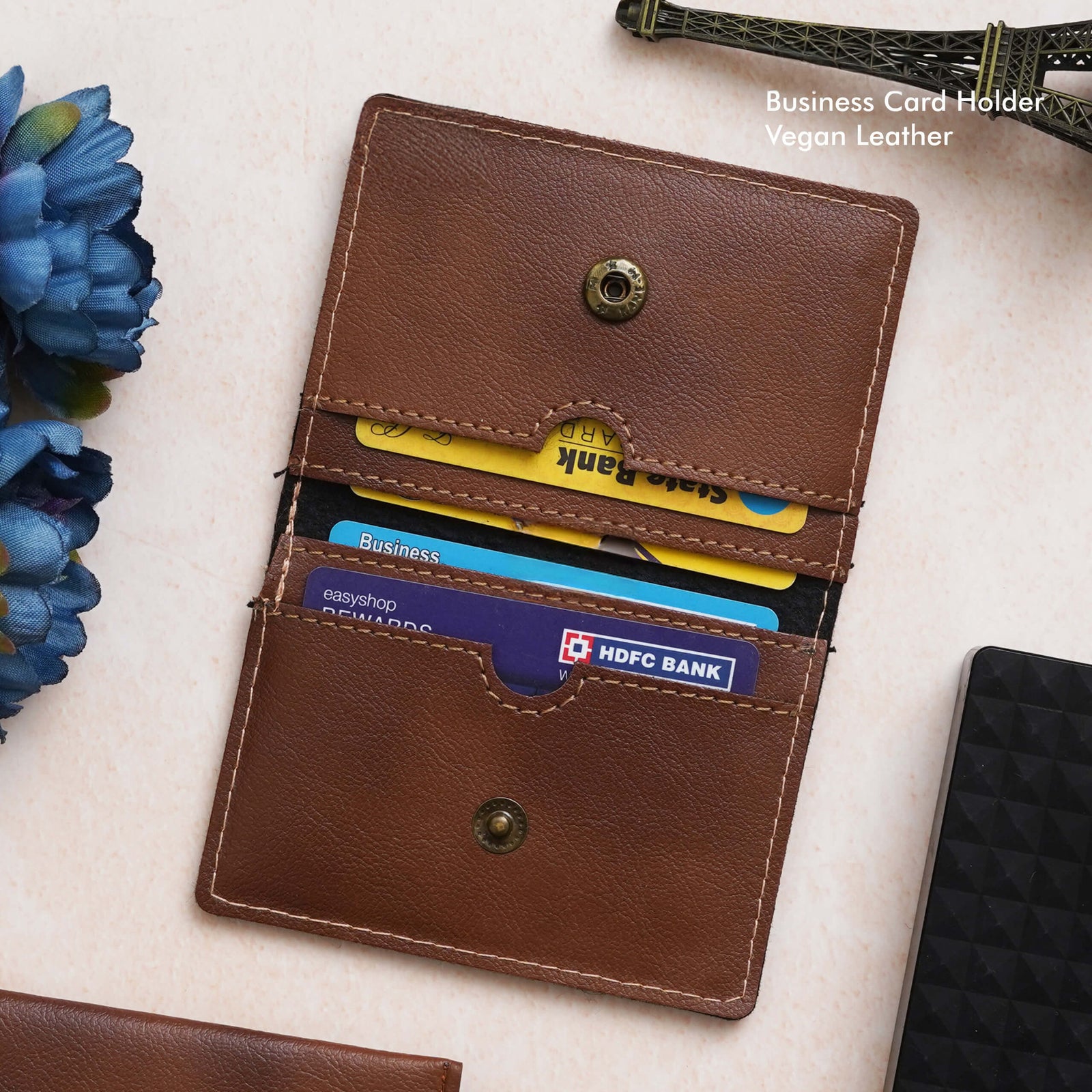Classic Tan Business Card Holder - Vegan Elegance - product image 2