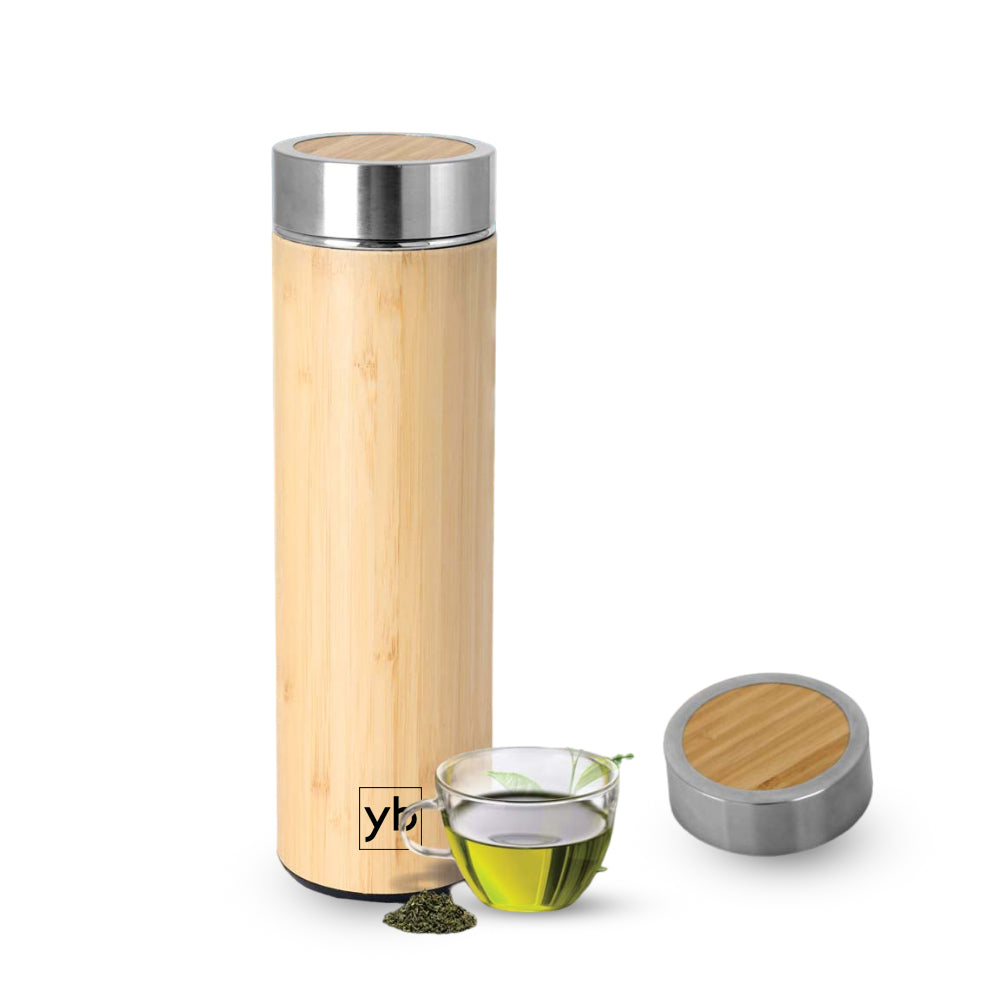 Zen Stainless Steel Bamboo Vacuum Flask with Tea Strainer - Natural, 500ml - corporate gift by YuBingo