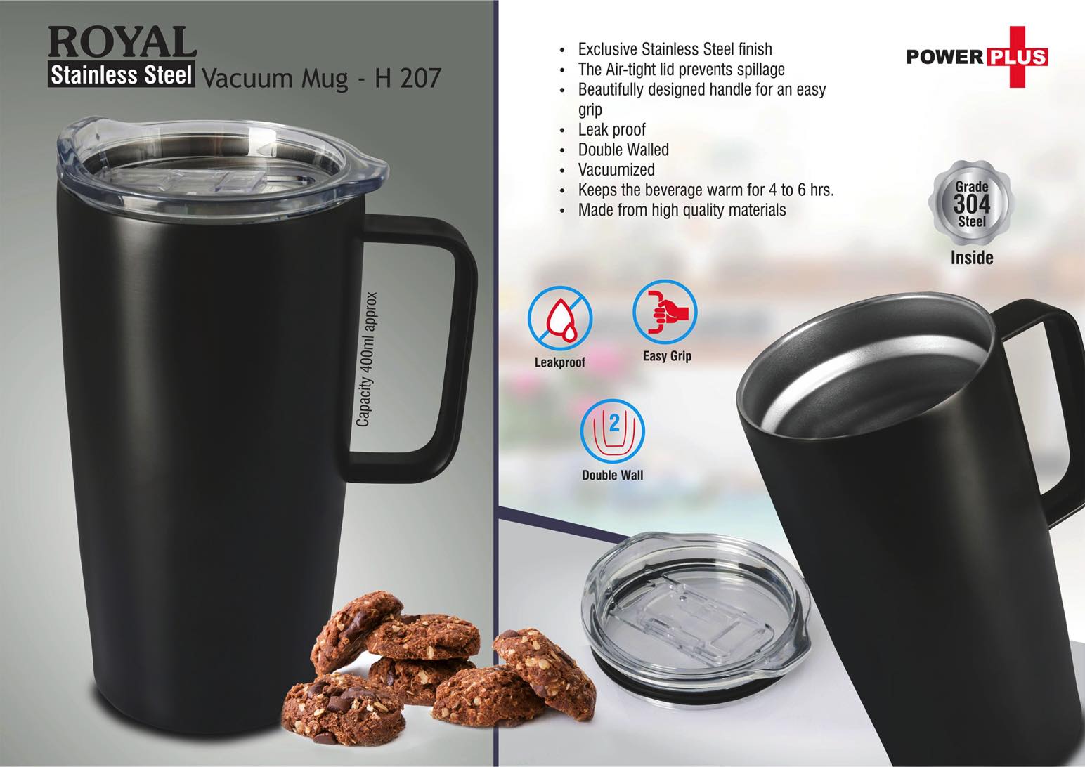 Royal Stainless Steel Vacuum Mug - 500ml Capacity (Black) - product image 2