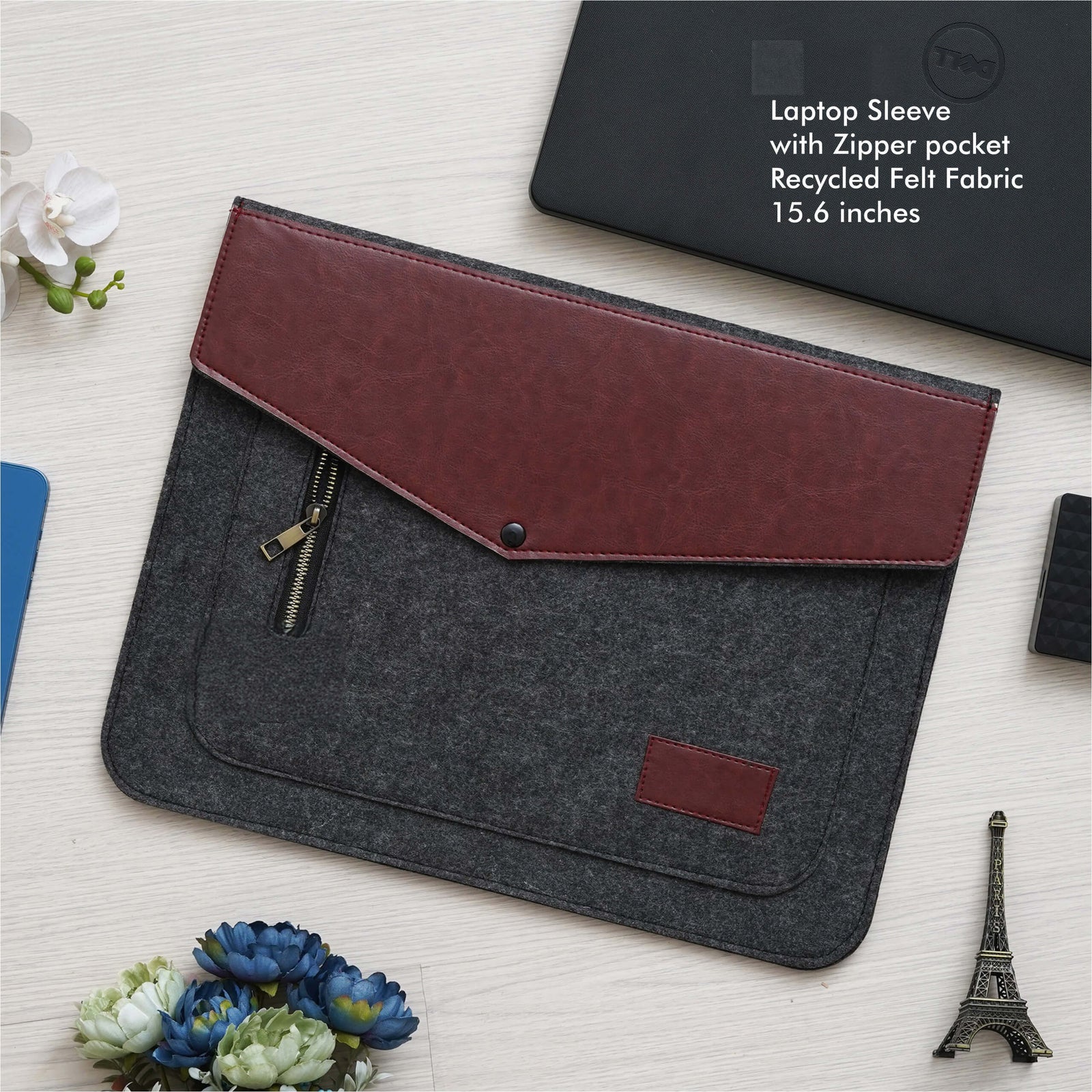 Black Laptop Sleeve with Zipper Pockets - Fits Laptops Up to 15.6 Inch - corporate gift by YuBingo