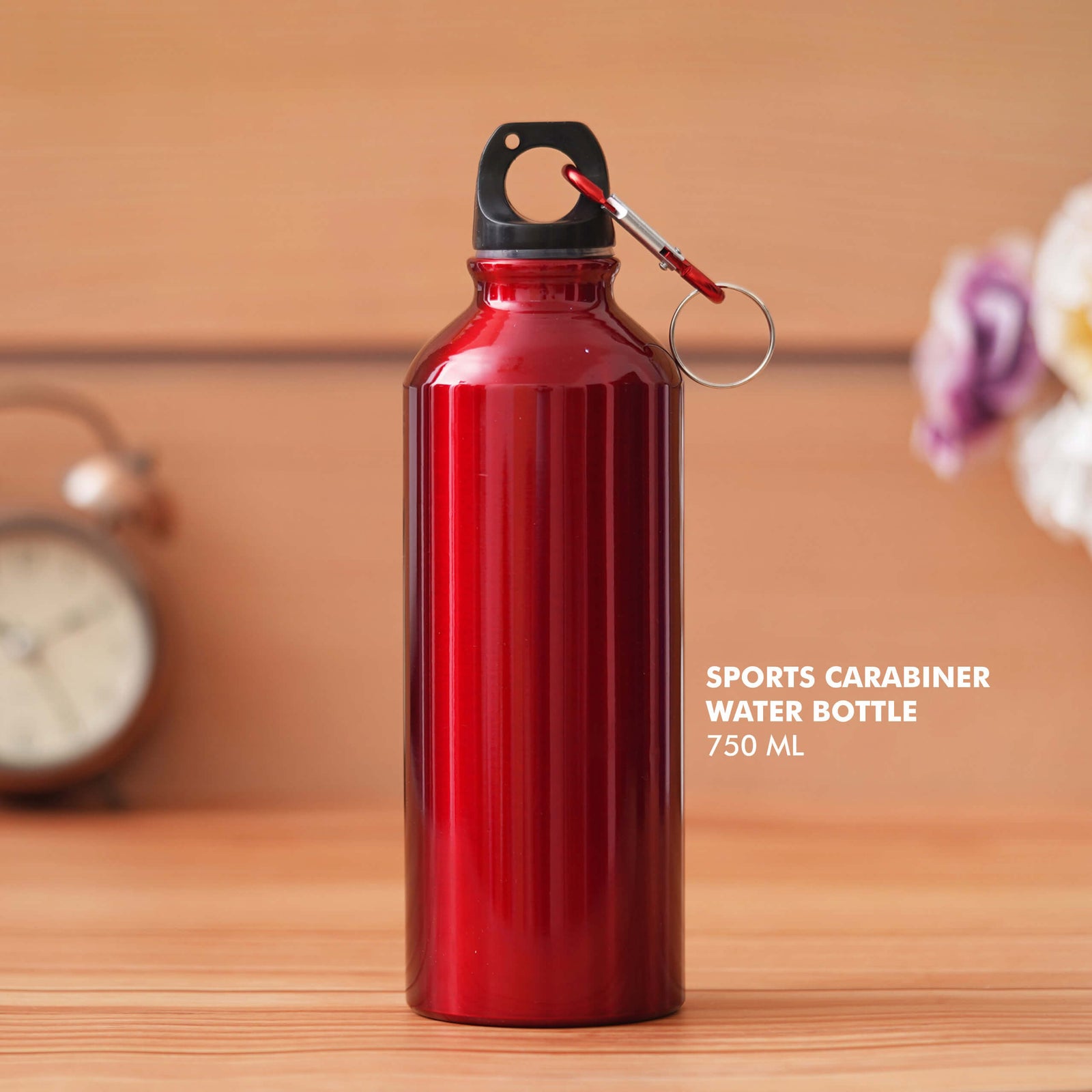Customizable Large Red Aluminum Sports Bottle with Carabiner - product image 2