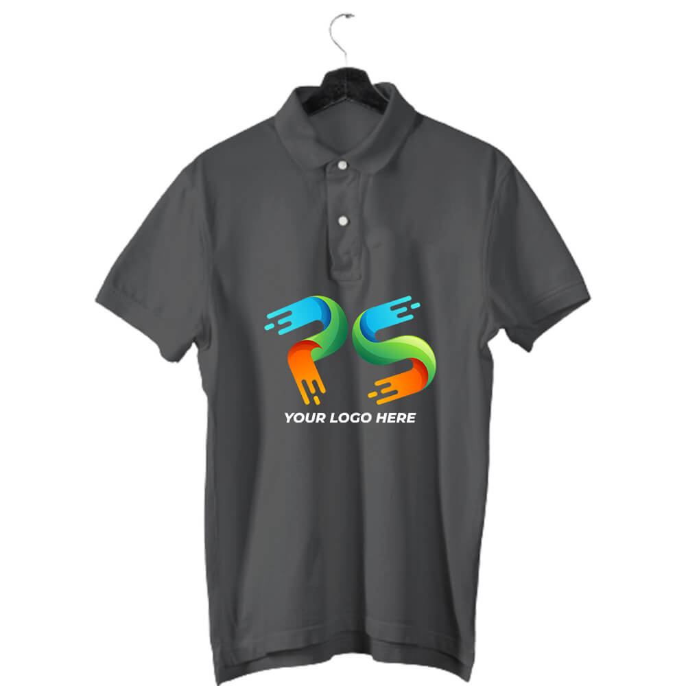 Charcoal Gray Customised Men's Polo Neck T-Shirt - Front Print - corporate gift by YuBingo
