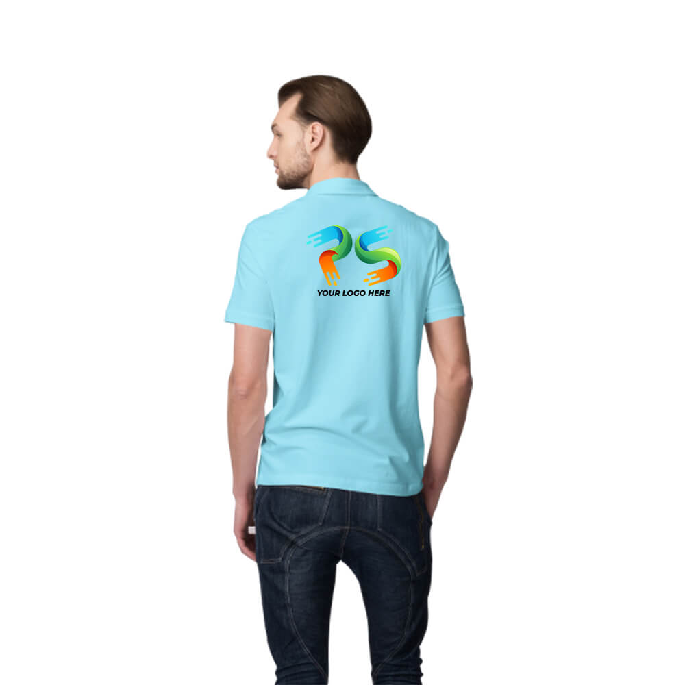 Sky Blue Customised Men's Polo Neck T-Shirt - Front and Back Print - product image 3