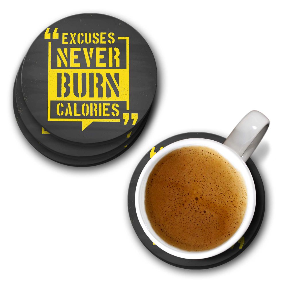 Excuses Never Burn Calories Coasters - corporate gift by YuBingo