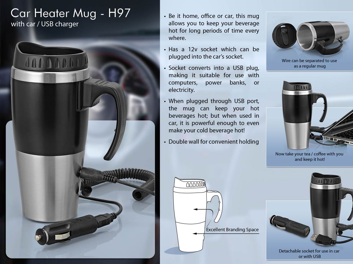 Car Heater Mug with Car or USB Charger - 500ml, Available in Black - product image 2