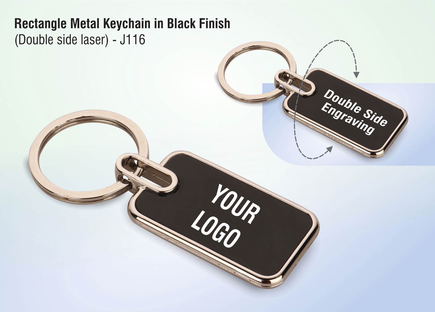 Rectangle Metal Keychain with Black Finish and Double-Sided Laser Engraving - product image 2