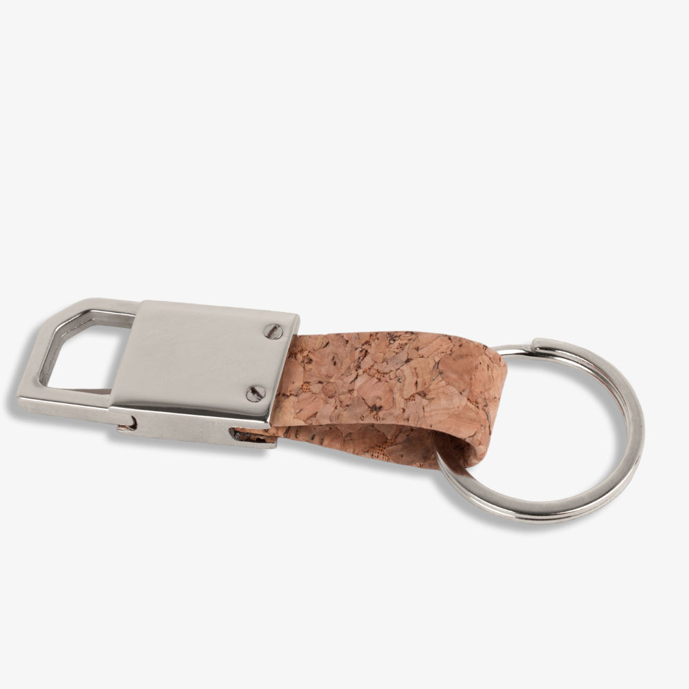 Rectangle Hanging Metal Keychain with Cork Strap - corporate gift by YuBingo