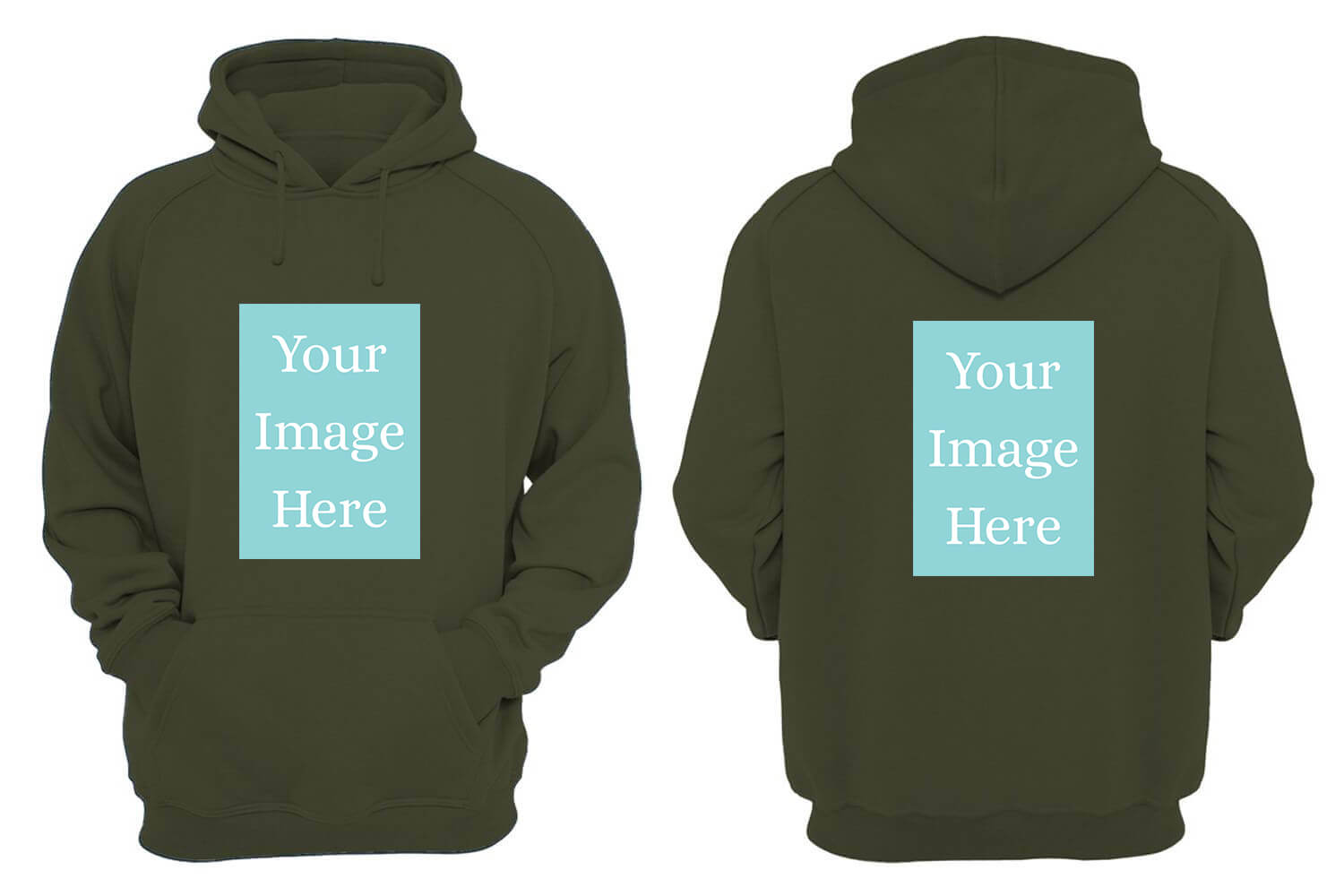 Olive Green Customised Hoodie - Front and Back Print - corporate gift by YuBingo