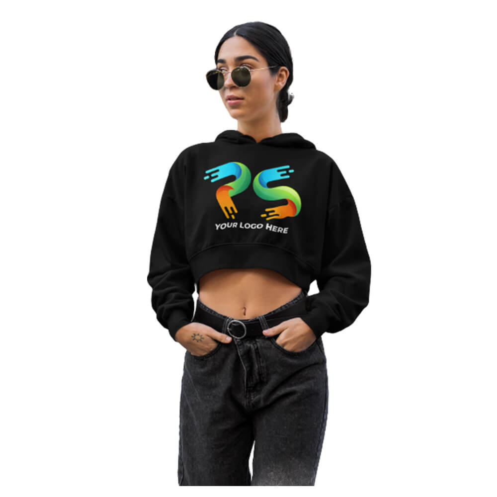 Black Customised Women's Crop Hoodie - Front and Back Print - product image 2