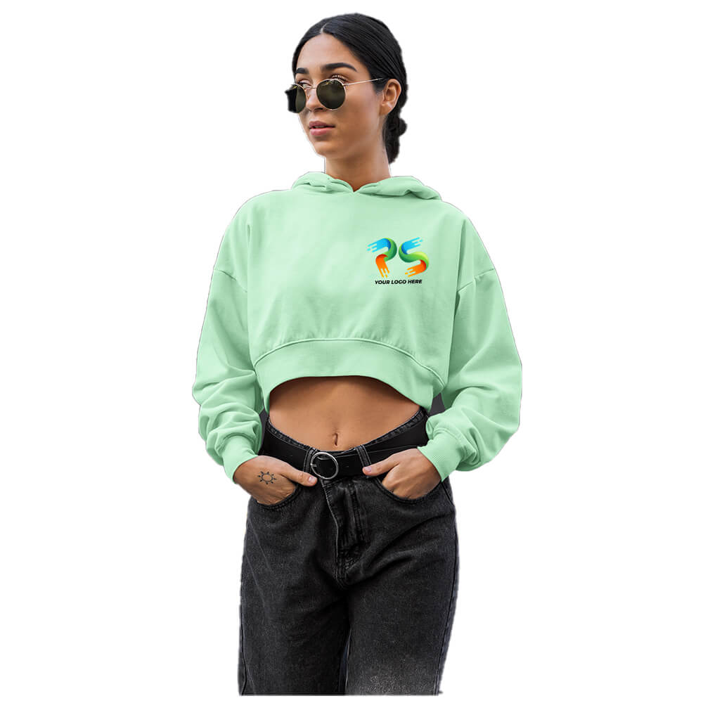 Mint Green Customised Women's Crop Hoodie - Front and Back Print - product image 3