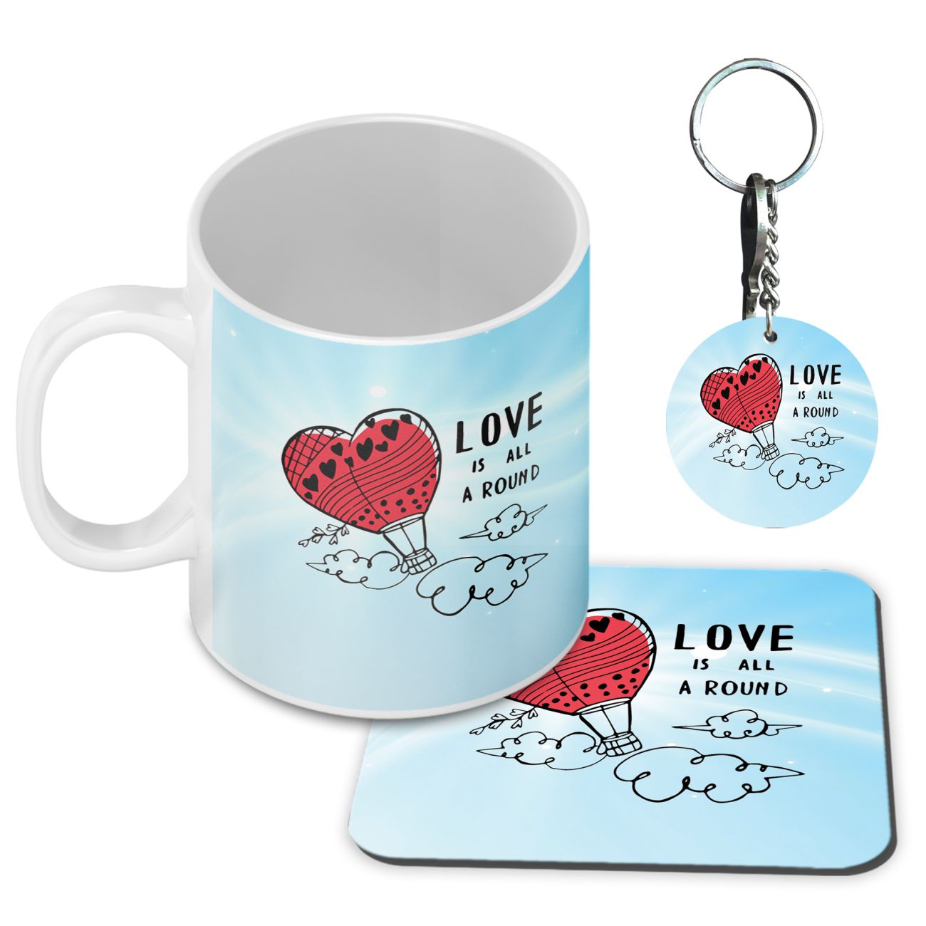 Love is all around Coffee Mug with Coaster and Keychain - corporate gift by YuBingo