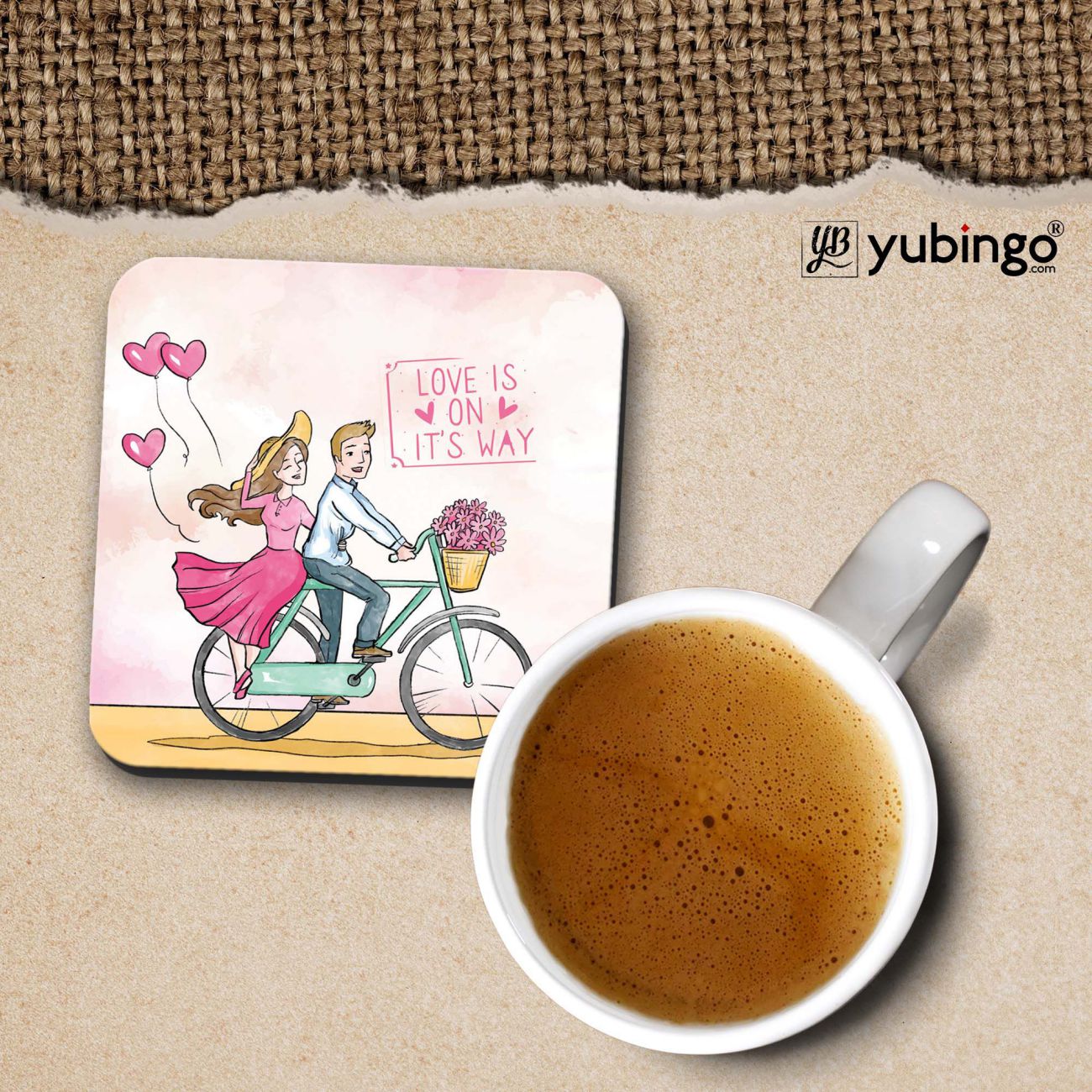 Love is on it's way Cushion, Coffee Mug with Coaster and Keychain - product image 3