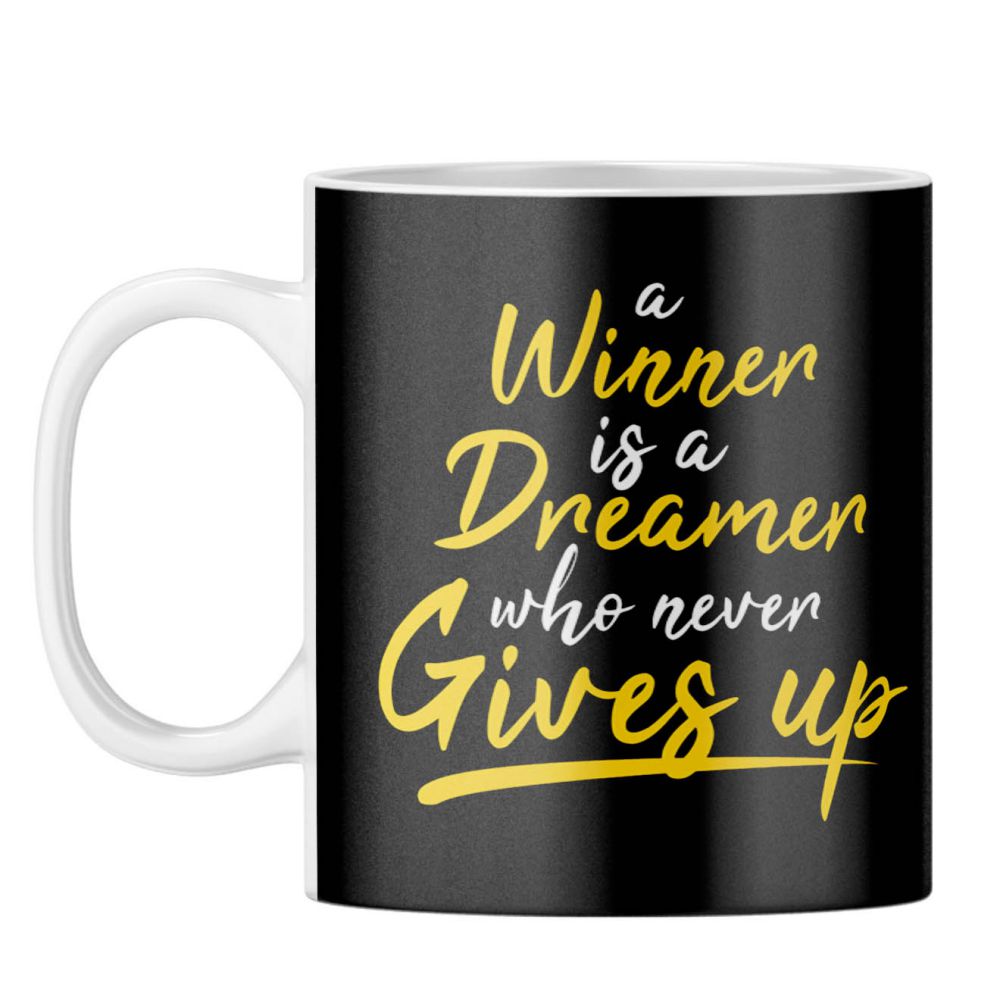 Winner Never Gives Up Coffee Mug - corporate gift by YuBingo