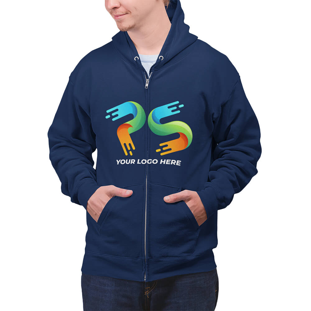 Navy Blue Customised Zipper Hoodie - Front Print - corporate gift by YuBingo